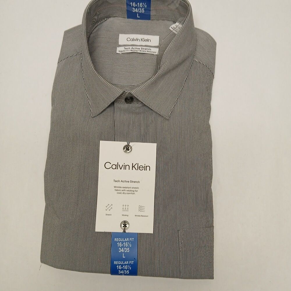 Calvin Klein Gray Tech Active Stretch Dress Shirt NWT Regular Fit 16-16.5 34/35